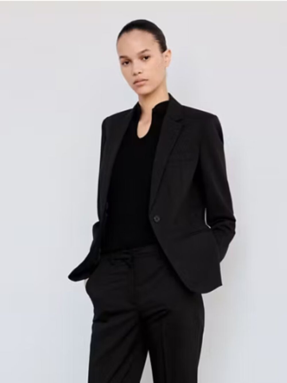 Mango Women's The Slim Blazer Black Single-Button Tailored Blazer 12 NWT